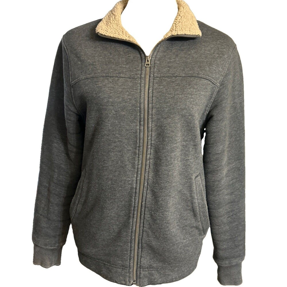 Gap Womens XS Full Zip Gray Sherpa Jacket Cotton Blend Pocket Gorpore Winter